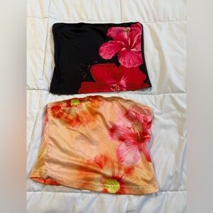 Floral Tube Tops Set - Black and Orange